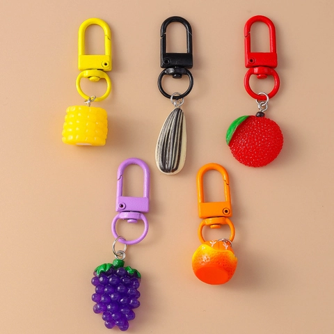 Portachiavi Simulazione Frutta Semi Resina Plastica Decorativo Borsa Zaino Pendenti Realistico Arancia Uva Mais Design
