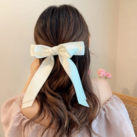 Grote Satijnen Strik Haarclip Met Lang Lint Verende Clip Zoet Elegant Voor Vrouwen