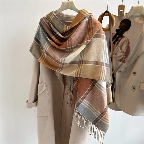 Plaid Schal Damen Groß Dick Warm Kaschmir Imitat Polyester Schal Wrap Mit Fransen Klassischer Winter Halswärmer