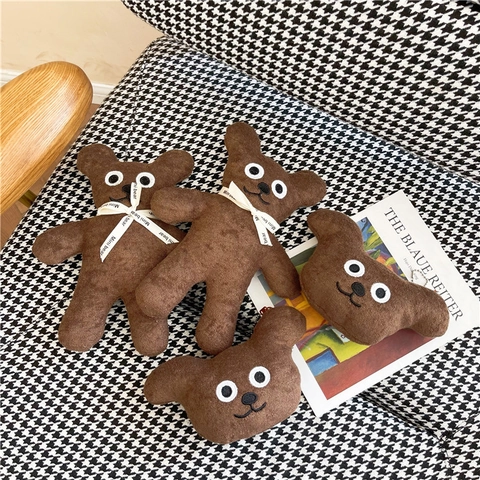 Cute Brown Teddy Bear Plush Toy Soft Stuffed Animal With Ribbon Bow Knot Decorative Soothing Doll For Home Room Decor