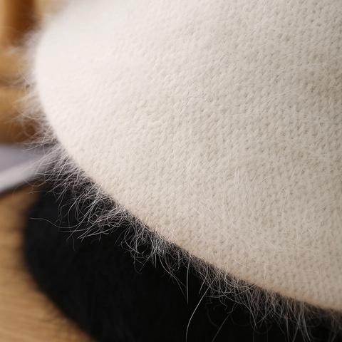 Cappello Alla Pescatora Peloso Misto Lana Angora Caldo Maglia Inverno Per Donna Colore Solido Morbido