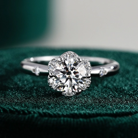 925 Sterling Silver Moissanite Ring For Women Classic Six Prong Wedding Ring Flower Shape Rhinestone Band Engagement Jewelry