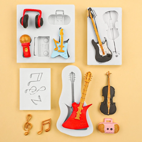 Musikinstrument Gitarre Noten Mikrofon Silikonform Für Fondant Tortendekoration Schokolade Harz Ton DIY
