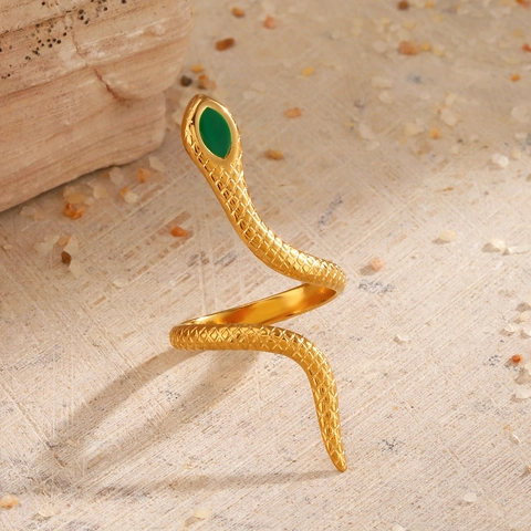 Anillo A Serpente In Acciaio Inossidabile Placcato Oro Sottovuoto Anello Aperto Regolabile Per Donna