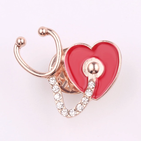 Minimalistisch Legierung Strass Stethoskop Herz Brosche Pin Medizinisches Thema Schmuck Geschenk Für Arzt Krankenschwester Uniform Abzeichen