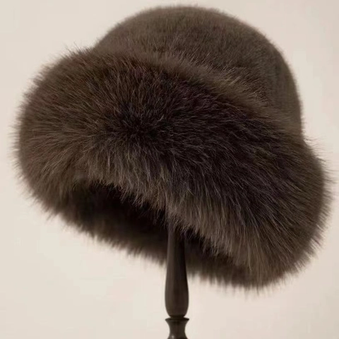 Faux Mink Fur Bucket Hat Winter Warm Plush Mongolian Style Thickened Windproof Outdoor Cloche For Women Elegant