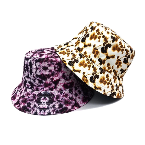 Chapeau Bob Réversible Imprimé Tie Dye Et Fleuri Polyester Protection Solaire Extérieur Vintage Unisexe