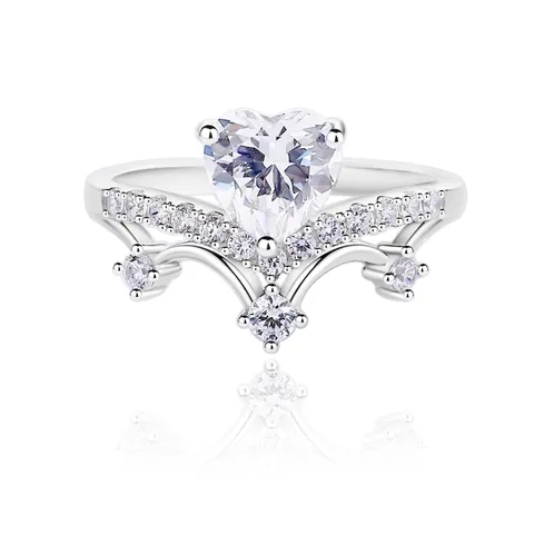 Anillo de Corona de Corazón de Plata de Ley S925 para Mujer Circonia en Forma de Corazón Joyería de Anillo de Dedo de Diseño de Nicho de Lujo