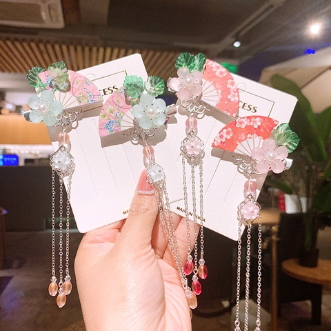 Kids Ancient Style Hair Clips Butterfly Flower Long Tassel Fringe Hanfu Traditional Chinese Style Girls Hair Accessories