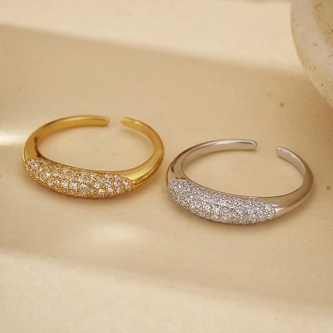 Anello Aperto Regolabile Argento Sterling 925 Micro Pavè Zircone Bianco Gioielli Moda Geometrici Semplici Per Donne