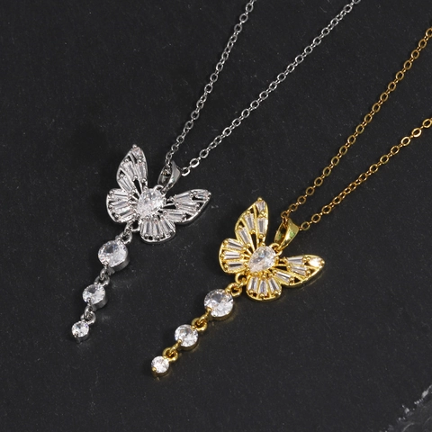 Collar Con Colgante De Mariposa Latón Circón Elegante Borla Cadena O Chapado En Oro Joyería Para Mujeres Moda