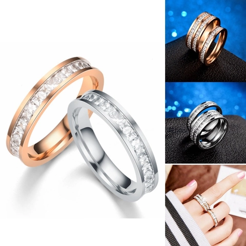 Elegant Stainless Steel Zirconia Eternity Ring For Women Men Full Row Sparkling Clear Stone Band Jewelry Gift Party Fashion Ring
