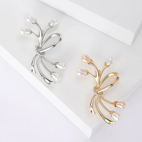 Spilla a Fiocco in Lega Vintage Con Perla Artificiale e Strass Elegante Spilla Opaca Oro Argento per Gioielli da Festa Quotidiana Donna