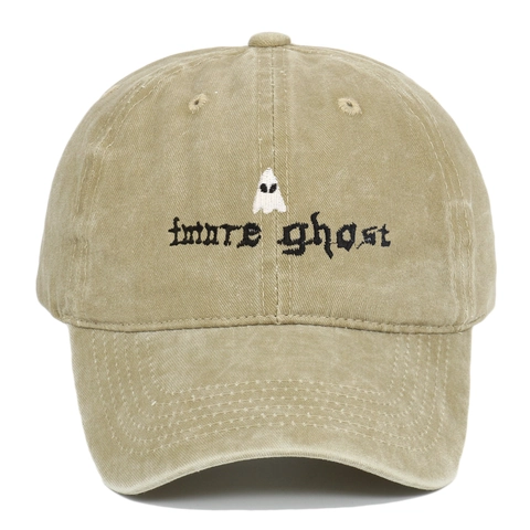 Gorra De Béisbol De Algodón Lavado Con Bordado De Fantasma Estilo Desgastado Vintage Ajustable Para Halloween