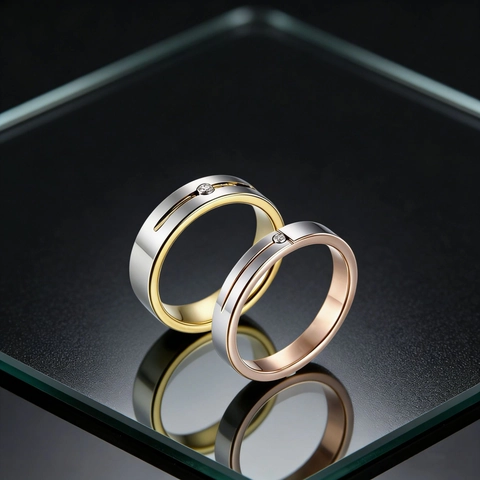 Anello In Acciaio Al Tungsteno Bicolore Con Strass Singolo Gioielli Moderni Geometrici Per Coppie Uomini Donne Matrimonio