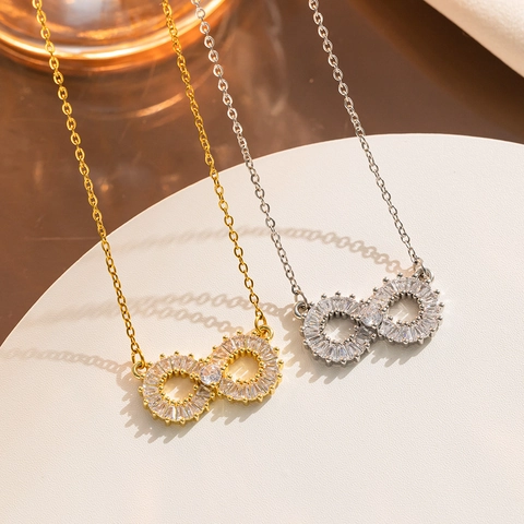 Collana con Pendente Infinito in Acciaio al Titanio Strass Moda Minimalista Placcata Oro Argento Catena a Clavicola Gioielli Donna