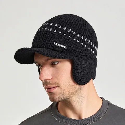 Gorro De Punto Para Hombre Con Visera Protección Para Los Oídos Forro Polar Cálido Cortavientos Acrílico
