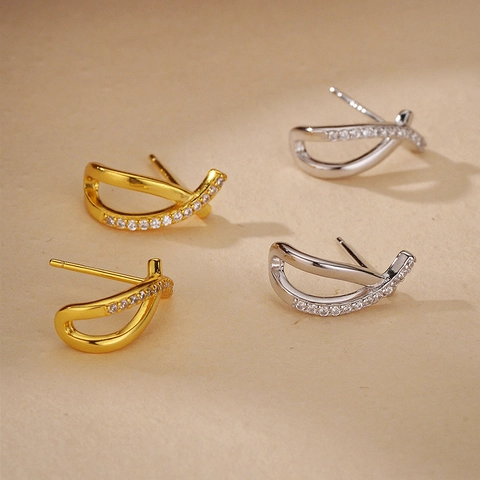 Orecchini A Lobo Argento Sterling 925 Linee Incrociate Forma X Zirconia Micro Pavé Per Donne Gioielli Eleganti