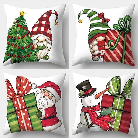 Kerst Kussensloop Vierkant Polyester Perzikhuid Decoratieve Kussenhoes Voor Sofa Home Decor Cartoon Kerstman Sneeuwpop