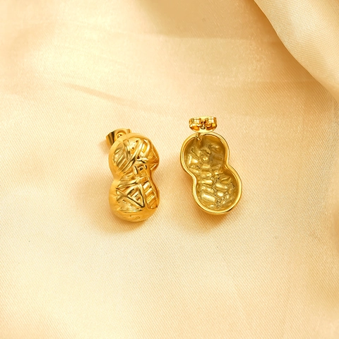 Vintage Erdnuss Ohrstecker 18K Vergoldeter 304 Edelstahl Gewebt Hohl Nischenschmuck Für Damen