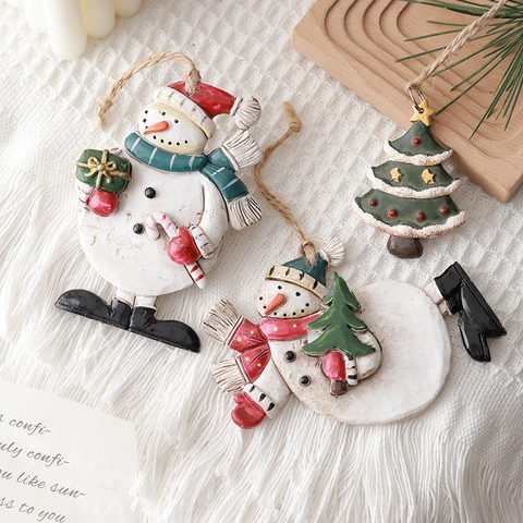 Addobbi Natalizi In Resina Retro Pupazzo Di Neve Babbo Natale Casa Dipinti A Mano Decorazioni Per Albero Di Natale