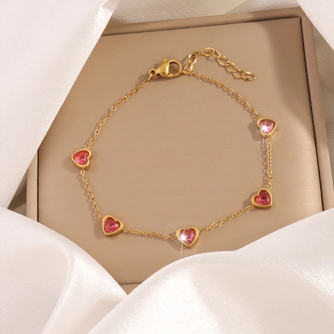 Bracelet En Acier Inoxydable En Forme De Coeur Avec Zircone Cubique Bijoux De Mode De Luxe Pour Femmes