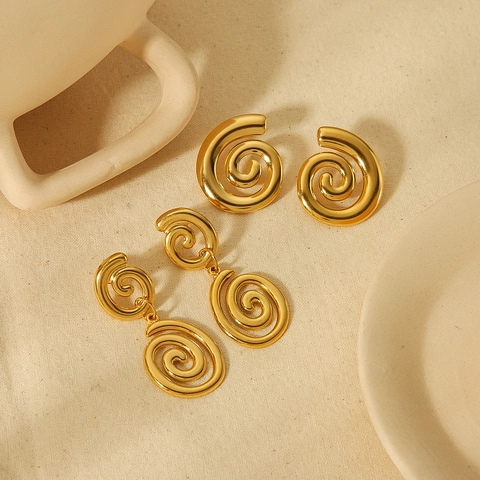 Retro Geometric Spiral Swirl Earrings 18K Gold Plated Stainless Steel Waterproof Hypoallergenic Jewelry For Women
