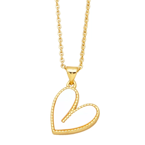 Heart Pendant Necklace Copper Gold Plated Resin Beaded Edge Asymmetric Clavicle Chain Jewelry For Women