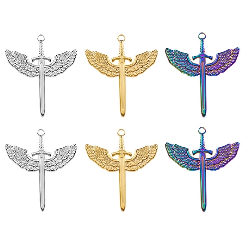 Winged Sword Pendant Necklace 304 Stainless Steel Vacuum 18K Gold Plated Gothic Punk Style Jewelry For Women Men