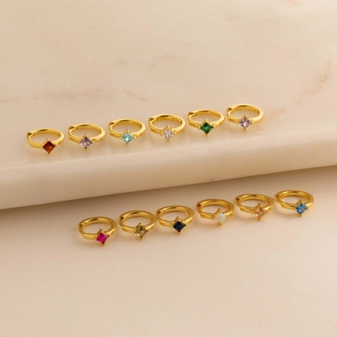 Orecchini A Cerchio Con Pietra Portafortuna Rame Placcato Oro 14K Zirconia Quadrata Gioielli Da Donna