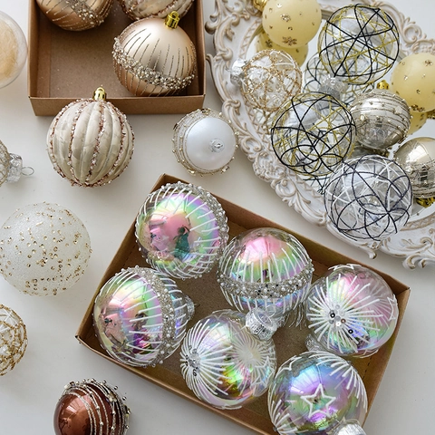 Christmas Ball Ornaments Plastic Transparent Iridescent Hand-Painted Tree Hanging Decorations Holiday Party Home Decor