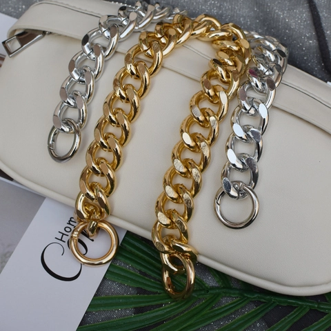 Chaîne De Sac En Métal Aluminium Épaisse Maillons Pour Remplacement Sac À Main Chic Rétro Poignée Décorative Avec Fermoirs À Ressort