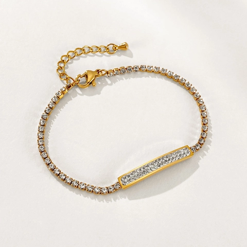 Elegante Pulsera de Acero Inoxidable con Pavé de Brillantes para Mujer Cadena de Tenis Geométrica Minimalista Oro Plata Joyería