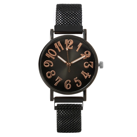 Orologio Moda Donna Quadrante Sfumato Numeri Arabi Cinturino Maglia Milanese Cassa Metallo Chiusura Magnetica Quarzo Analogico