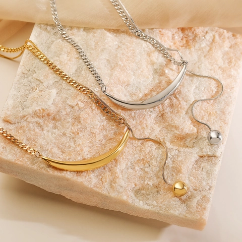 Roestvrijstalen Gebogen Staaf Ketting Met Bal Hanger Asymmetrische Ketting Minimalistische Chique Mode Sieraden Voor Dames