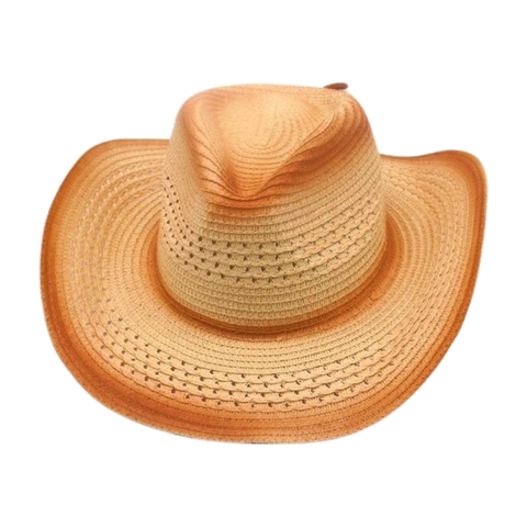 Cappello di Paglia da Cowboy Occidentale Uomo Donna Tesa Larga Parasole Con Corda Antivento Traspirante Intrecciato a Mano Gradiente