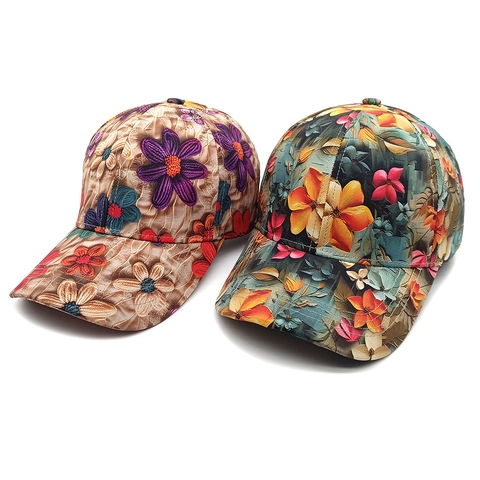 Baseballkappe Mit Blumendruck Polyester Verstellbar Sonnenschutz Outdoor Freizeit Ölmalerei Stil Unisex Hut