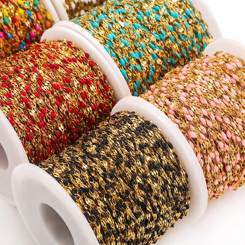 Stainless Steel Gold Plated Enamel Bead Link Chain DIY Jewelry Making Supplies For Necklace Bracelet Components