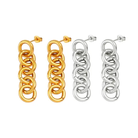 Pendientes Largos de Acero Inoxidable con Círculos Entrelazados para Mujer Pendientes Geométricos de Cadena Chapados en Oro Plata