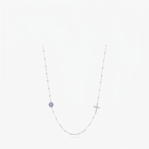 Collar Con Colgante De Ojo Turco Y Cruz Plata De Ley 925 Con Circonita Cadena Satélite De Cuentas Para Mujer Joyería