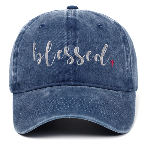 Casquette De Baseball Brodée Blessed Coton Lavé Vintage Distressed Chapeau De Soleil Pour Loisirs Plein Air Hommes Femmes