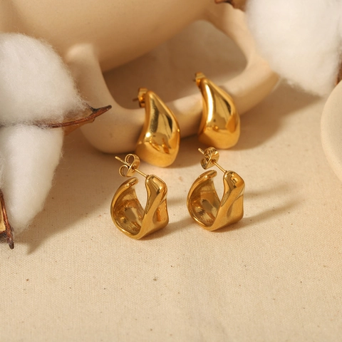 Onregelmatige Geometrische C-Vorm Hoop Oorbellen Roestvrij Staal 18K Verguld Vintage Chunky Organische Sieraden Voor Dames