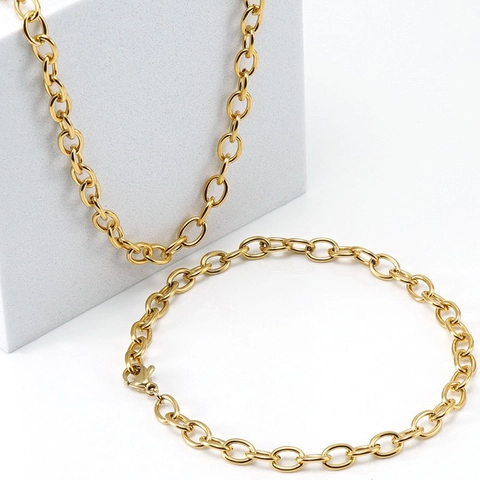 Minimalist O-Chain Necklace And Bracelet 18K Gold Plated Stainless Steel Oval Link Jewelry For Women Men Classic Style