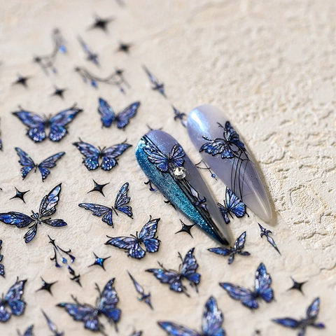 Adesivi Per Nail Art Farfalla Bronzatura Adesivo Blu Viola Glitter Stella Motivo Ultrasottile Decorazione Fai Da Te