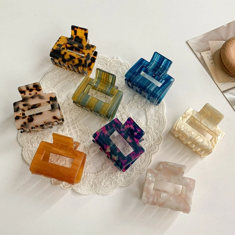 Square Hair Claw Clips Acetate Marble Leopard Print Tortoise Shell Hollow Large Hairpins Elegant Styling Accessories Women