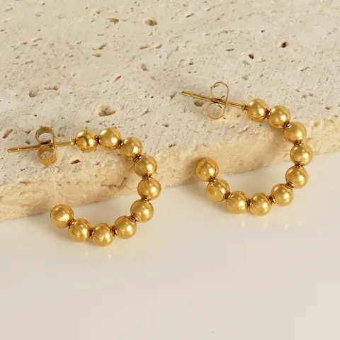 Beaded Hoop Ohrringe 18K Vergoldet Edelstahl C-Form Französisch Retro Minimalistisch Geometrische Stecker Damen