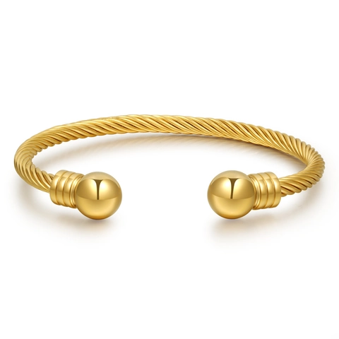 Titanstahl Verdrehter Drahtseil Offener Armreif Runde Perle Enden Reif Minimalistisch Punk Schmuck Für Damen Herren Unisex