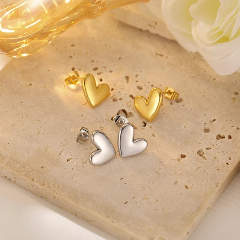 Minimalist Puffy Heart Stud Earrings 304 Stainless Steel 18K Gold Plated 3D High Polish Mirror Finish Jewelry For Women
