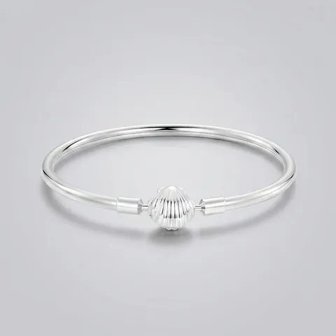 Brazalete de Base de Concha de Plata de Ley S925 Minimalista para Mujer Joyería Galvanizada de Estilo Marino Elegante