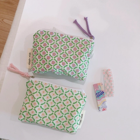 Floral Cotton Coin Purse Mini Canvas Storage Pouch Portable Zipper Wallet For Earphones Lipstick Pastoral Style